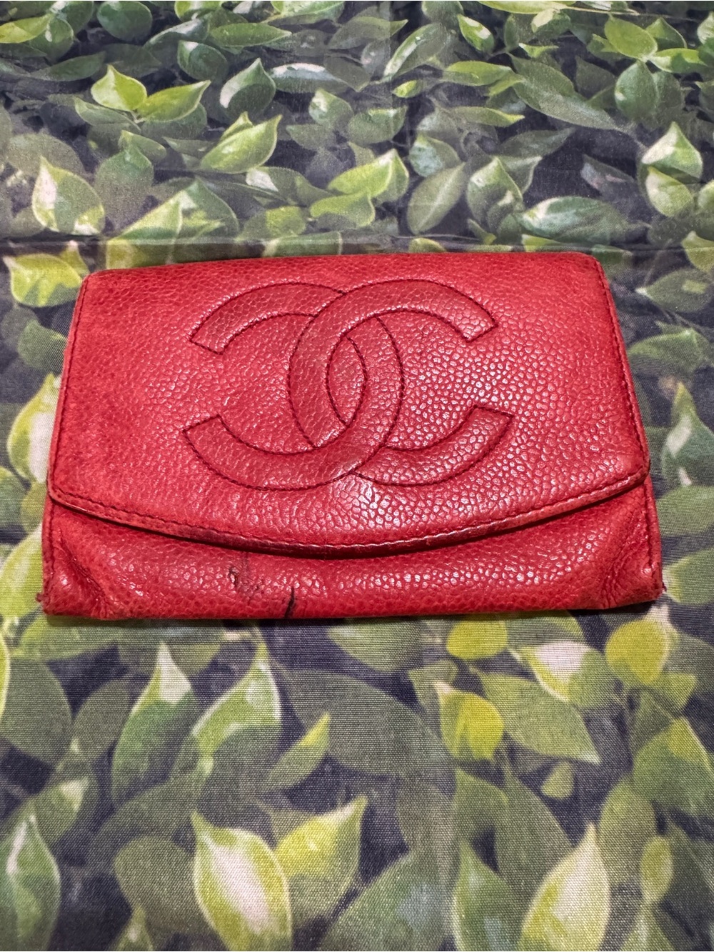 CHANEL Red Quilted Caviar Leather Coin Purse Wallet with CC Logo